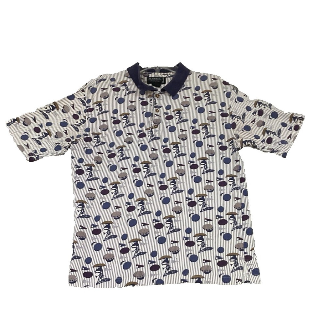 VTG Slammer Munsingwear Preppy Polo Shirt Sz M Golf AOP Graphic Novelty Cotton